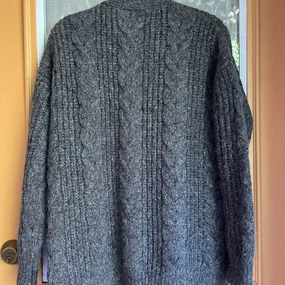 Jenni Kayne Wool & Alpaca Cable Cocoon Cardigan In Charcoal - Picture 3 of 7